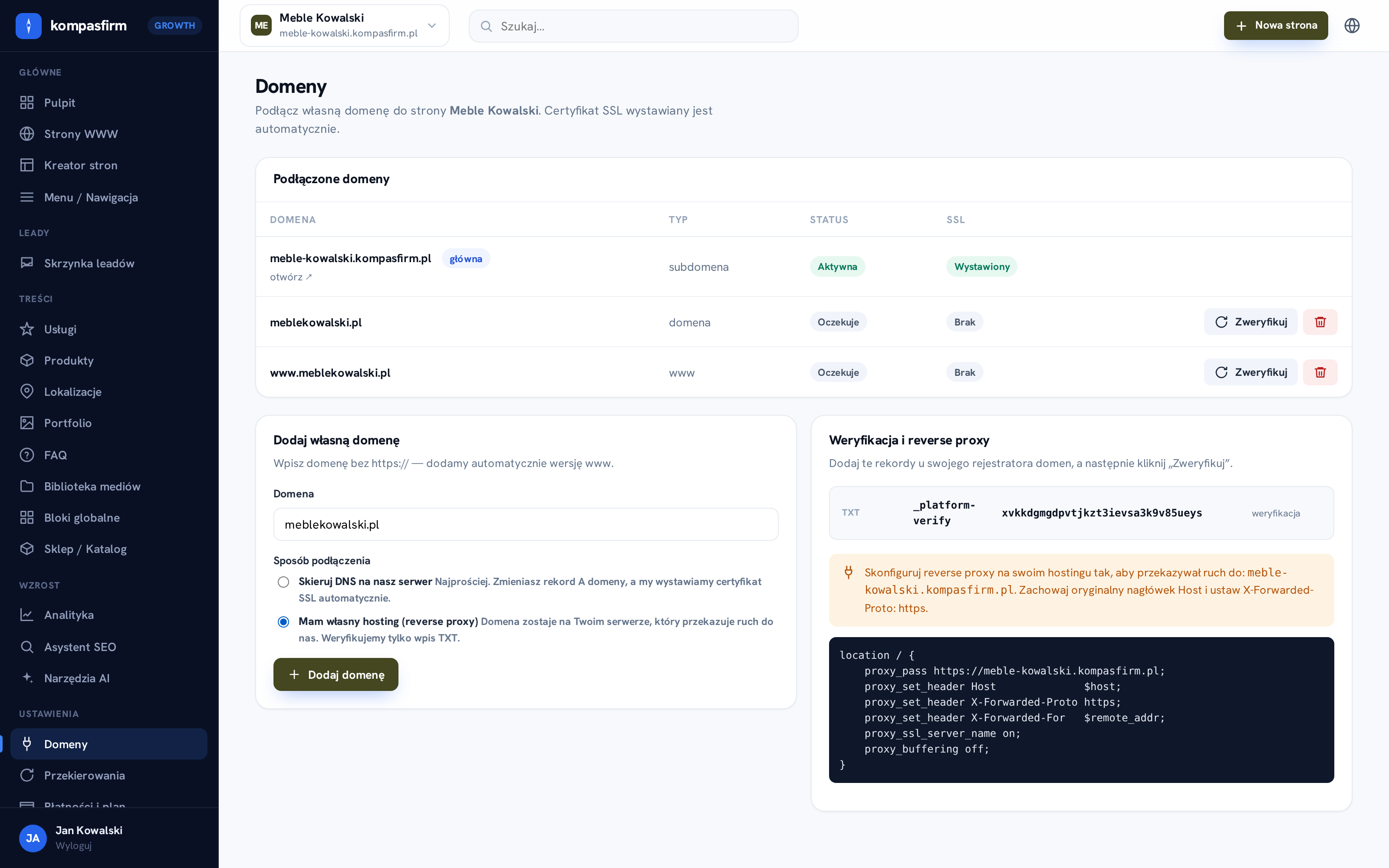 Masz domenę na własnym hostingu? Podłącz ją do strony z KOMPASFIRM